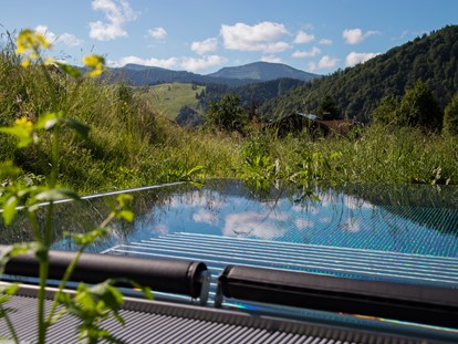Wellnessurlaub - Wassergymnastik - Tannheim (Tannheim) - Im Relaxpool ist das frische Gras zum Greifen nah.  - Haubers Naturresort